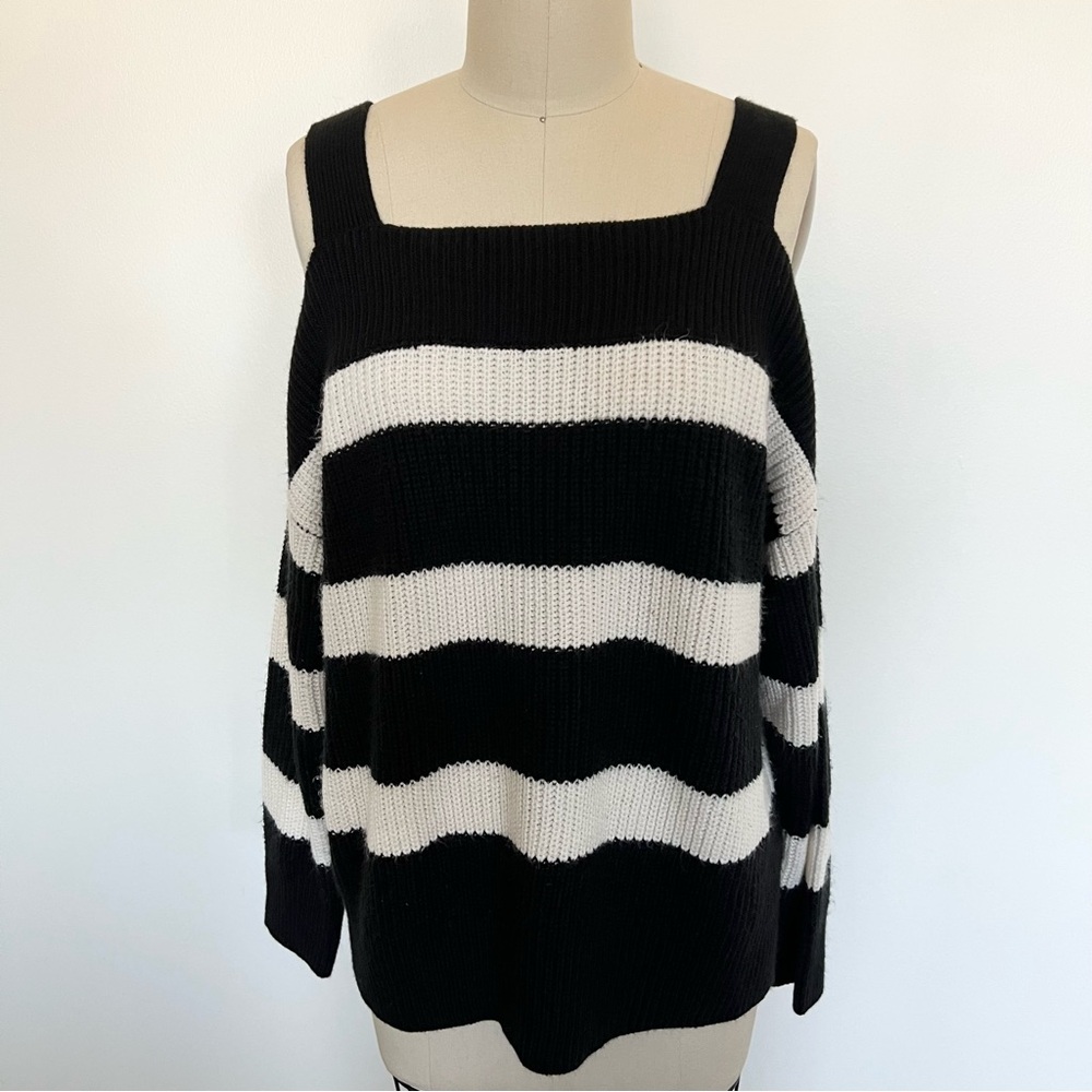 New York & Company Striped Cold Shoulder Sweater